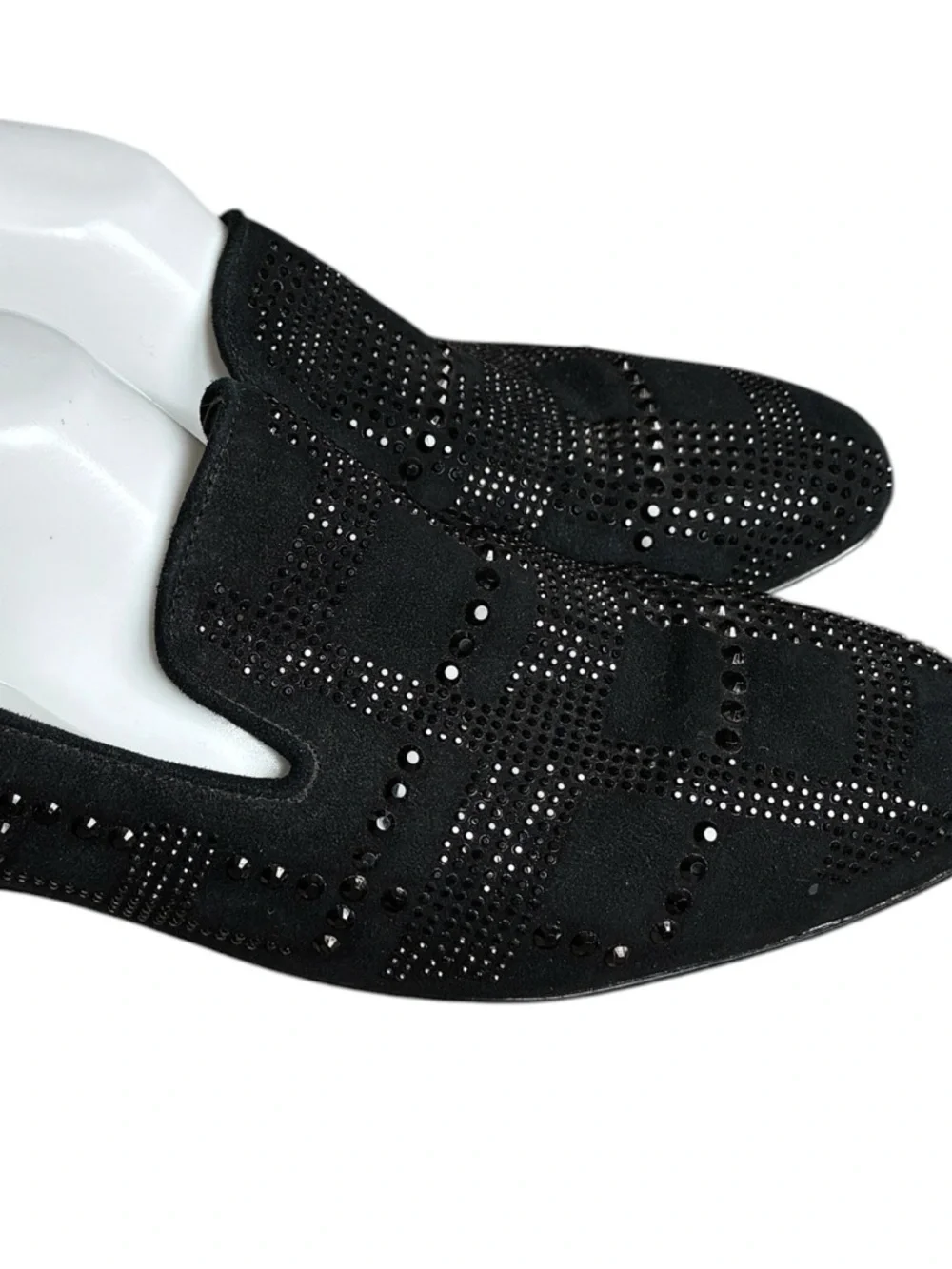 Donald Pliner LIBBISP Crystal Grid  Loafers Black Suede Slip On 9.5